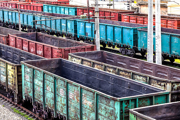 istock Coal , metal, iron square tube is transported in railway train 522436727