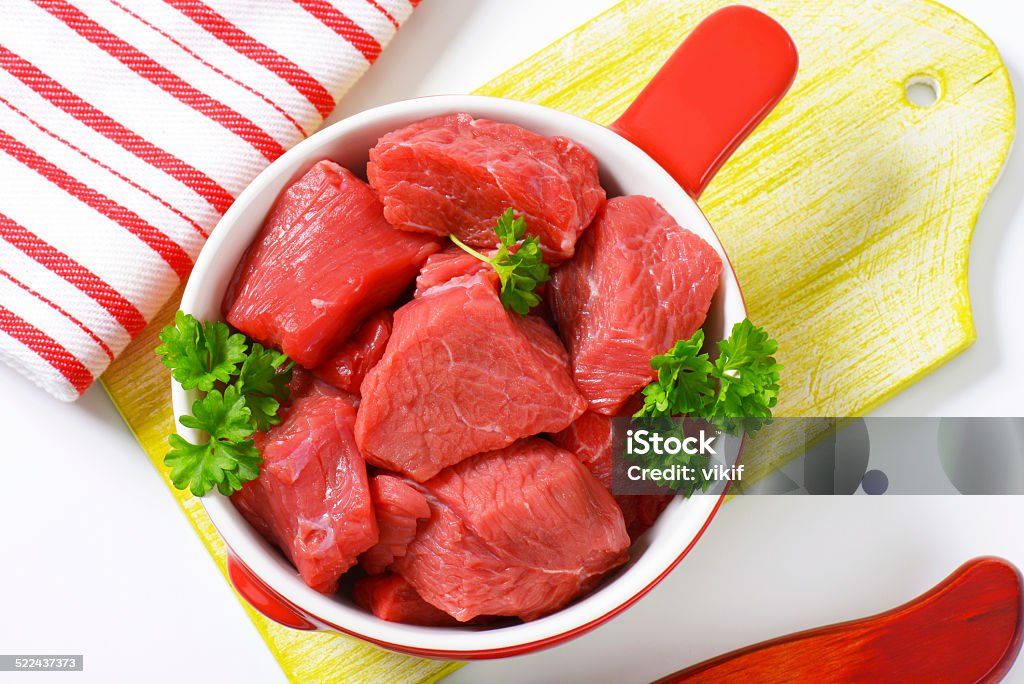 Diced beef Raw diced beef in a pan Beef Stock Photo