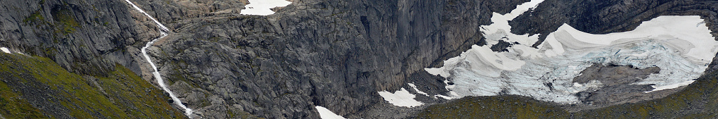 1651m high Norwegian peak Hanekammen near Olden in the Nordfjordregion with the glacier Melkevollbreen.