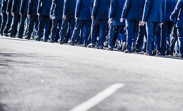 US military members walking in formation