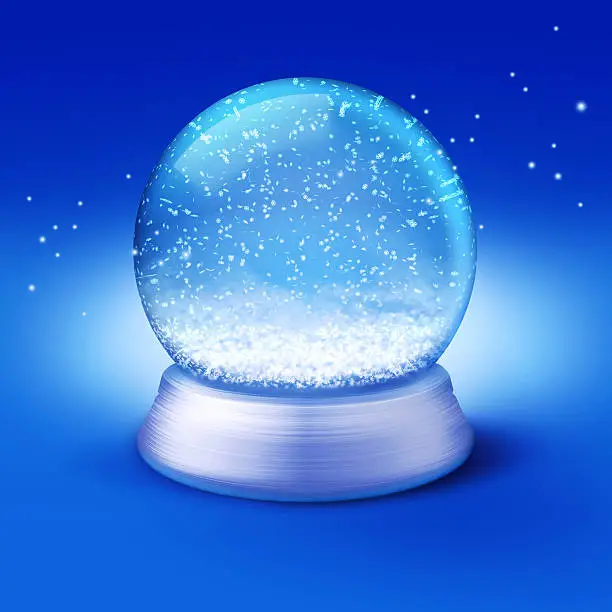 Realistic illustration of an empty snowglobe against blue background