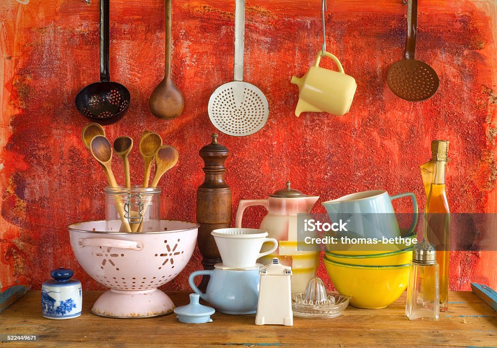Collection Of Vintage Kitchenware Stock Photo - Download Image Now - Bowl,  Can, Colander - iStock