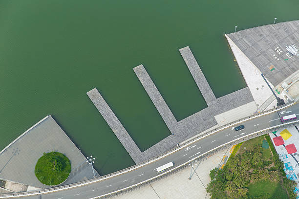 istock Top view to boat port and highway 522449921
