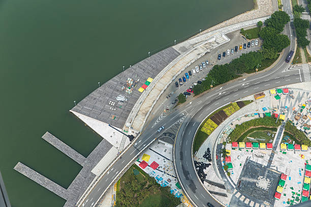 istock Top view to boat port and highway 522449923