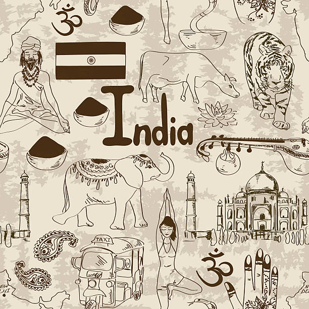 rys indie bezszwowe wzór - india guru symbol om symbol stock illustrations