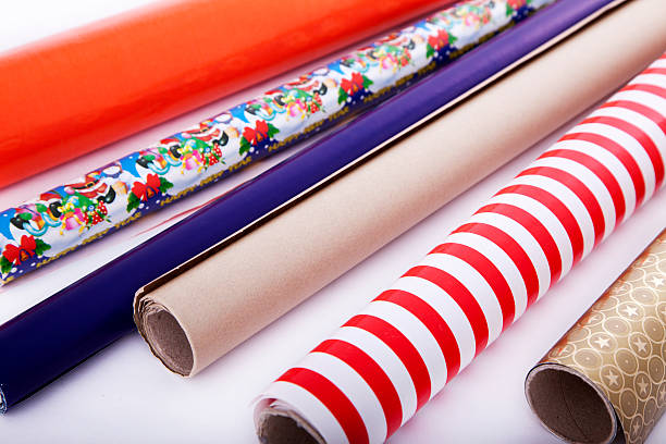 Wrapping paper rolls stock photo