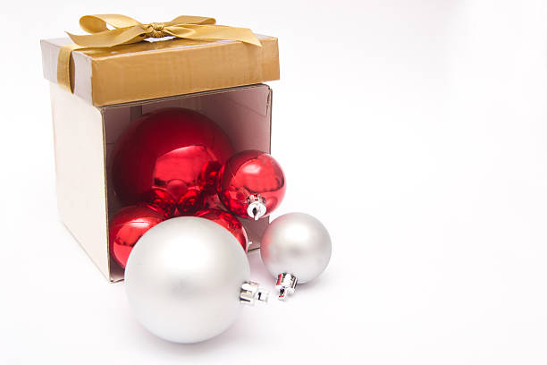 istock Christmas balls out of a gift box 522453549