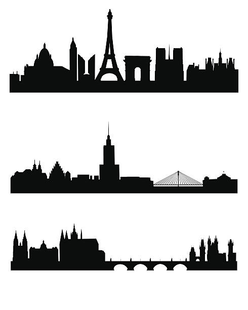 Three capitals silhouettes Vector illustration of a three capitals silhouettes prague art stock illustrations