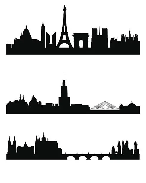 Vector illustration of Three capitals silhouettes