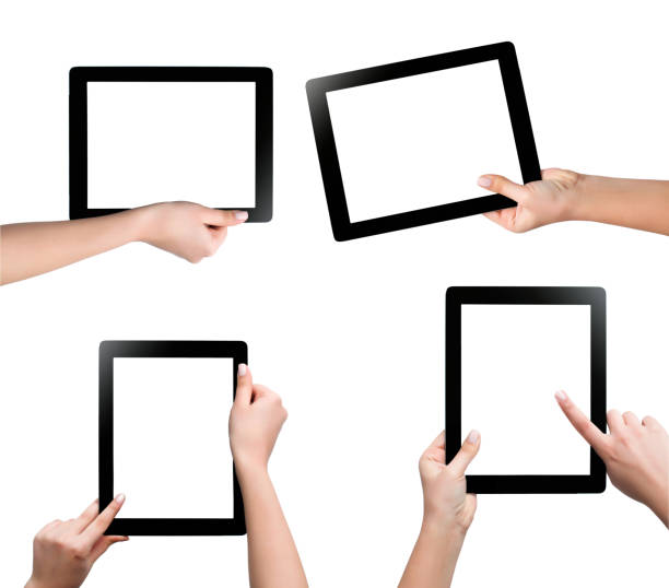 istock female teen hands using tablet pc with white screen, isolated 522454508