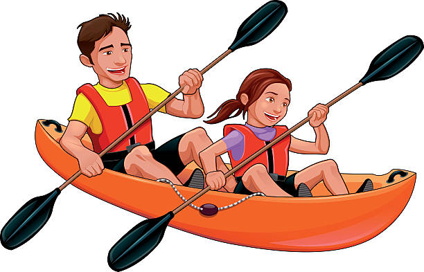 Father and daughter on the kayak vector art illustration