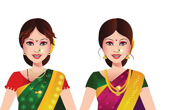 Indian Woman From State Of Maharashtra Stock Illustration - Download Image  Now - Culture of India, Indian Ethnicity, Jewelry - iStock