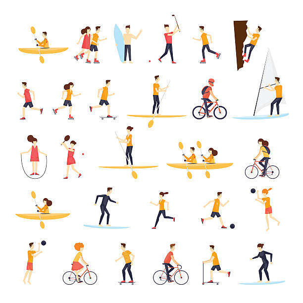 illustrations, cliparts, dessins animés et icônes de l'activité physique personnes impliquées dans les sports de plein air, la course, le cyclisme, le skate. - golf course illustrations