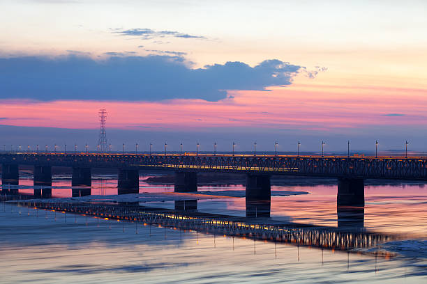 Floating of ice in spring on Amur river in Khabarovsk, Russia
