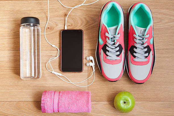 istock red and grey sneakers with grey shoelaces and red towel 522463864