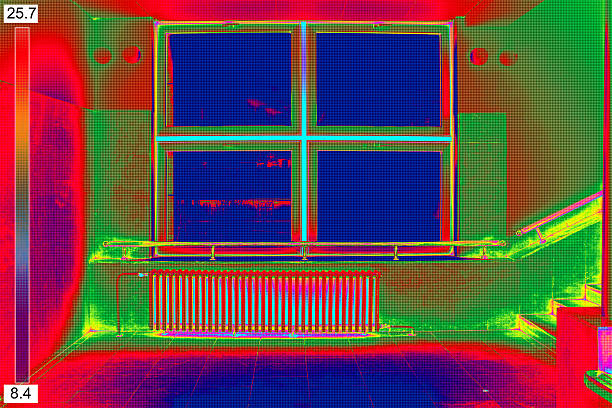 obraz termograficzny z chłodnica powietrza - heat leak zdjęcia i obrazy z banku zdjęć