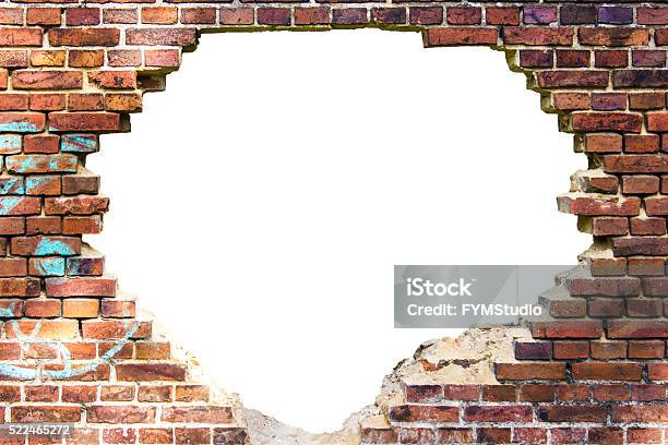 White Hole In The Old Brick Wall Stock Photo - Download Image Now - Brick Wall, Broken, Wall - Building Feature