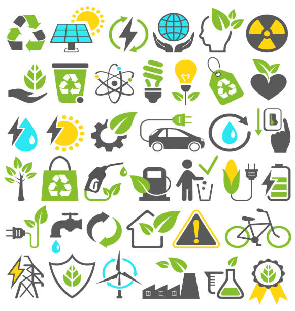 umweltfreundliche bio grüner energie symbole satz isoliert zeichen - biomasse erneuerbarkeit stock-grafiken, -clipart, -cartoons und -symbole