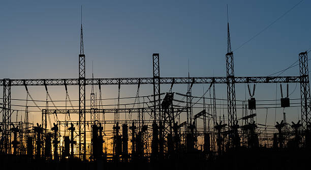istock Electrical substation silhouette on the dramatic sunset background. 522466694