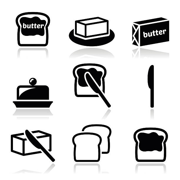 butter und margarine vektor-icons satz - butter margarine fat bread stock-grafiken, -clipart, -cartoons und -symbole