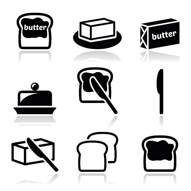 ilustraciones, imágenes clip art, dibujos animados e iconos de stock de o mantequilla de la margarina vector de conjunto de iconos - butter