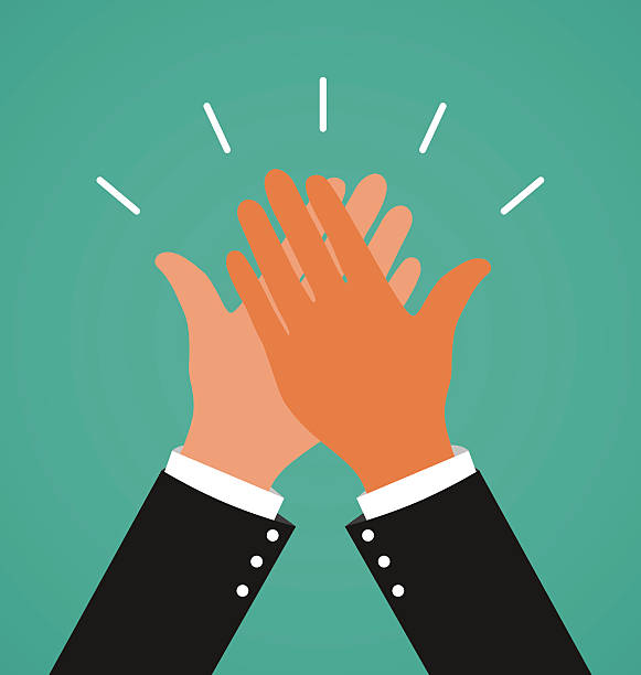 two business hands giving a high five for success job - high five stock illustrations