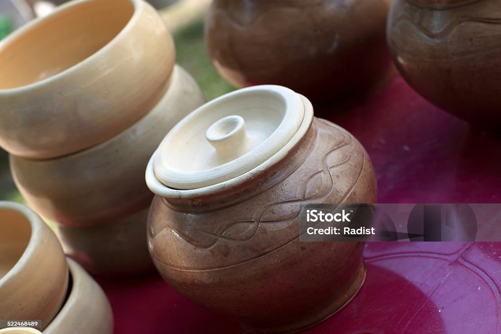 Pottery Pottery on a stall in the market Abstract Stock Photo