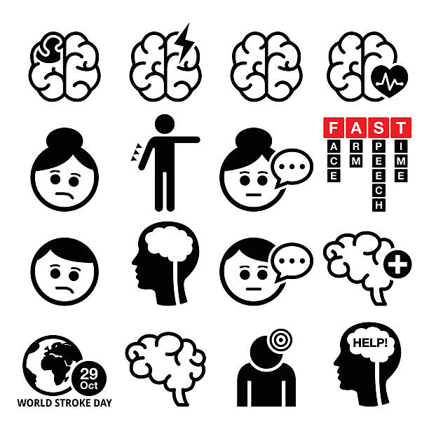 Brain stroke icons - brain injury, brain damage concept People suffering form brain injury icons set isolate on white stroke illness stock illustrations
