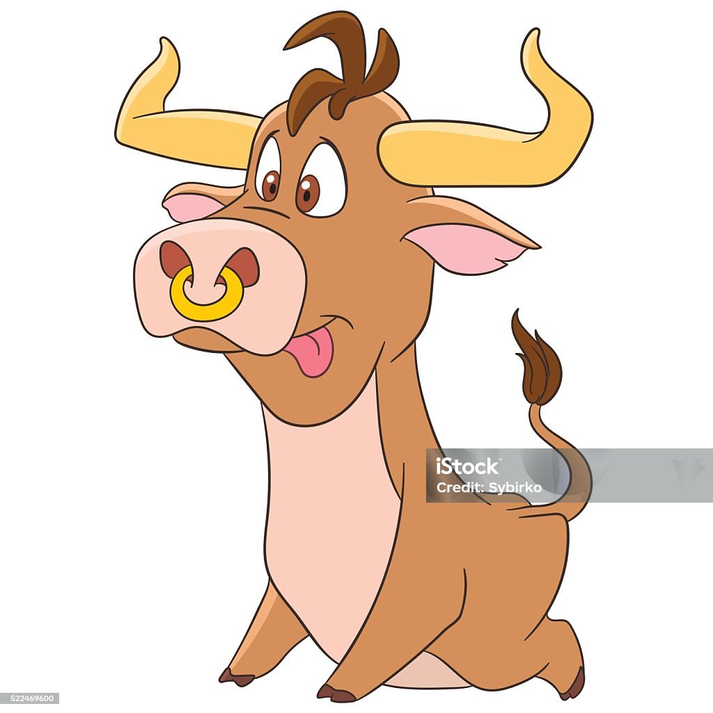 cute cartoon bull cute and funny cartoon bull (ox, buffalo, calf) one of the animal symbols in chinese horoscope and astrological sign of zodiac Taurus, isolated on a white background Bull - Animal stock vector