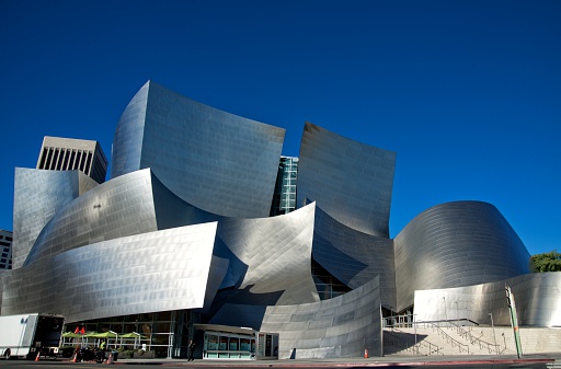 Los Angeles, California, USA - November 3, 2014: Exterior of the Walt Disney Concert Hall in Downtown of Los Angeles, designed by Frank Gehry. It opened on 2003, as the home of the Los Angeles Philharmonic orchestra and the Los Angeles Master Chorale.