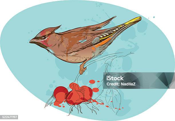 Image Of Bird On A Branch With Sorbus Berries And Stock Illustration - Download Image Now - Branch - Plant Part, Bird, Blob