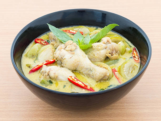istock Chicken green curry on wooden background 522472036