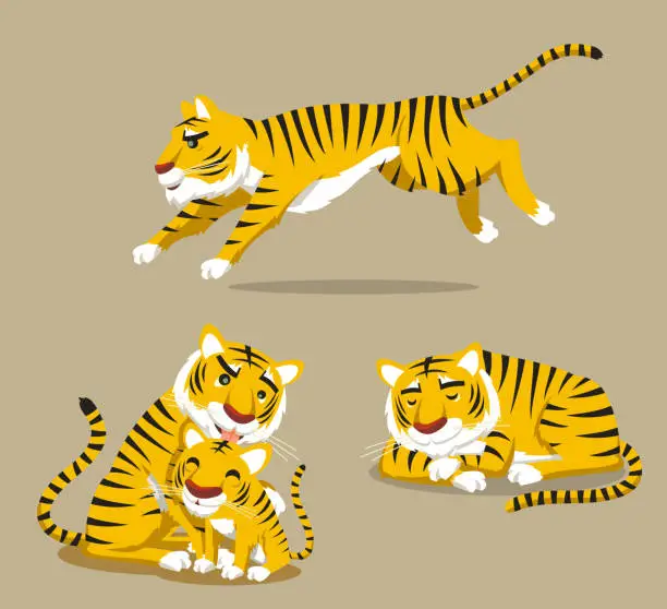 Vector illustration of Tiger Sleeping Running and leaking baby.