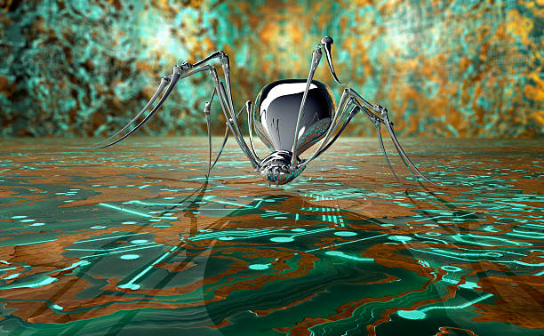 digital safety concept computer bug in electronic environment, 3 digital safety concept computer bug in electronic environment, 3D illustration robot spider stock pictures, royalty-free photos & images