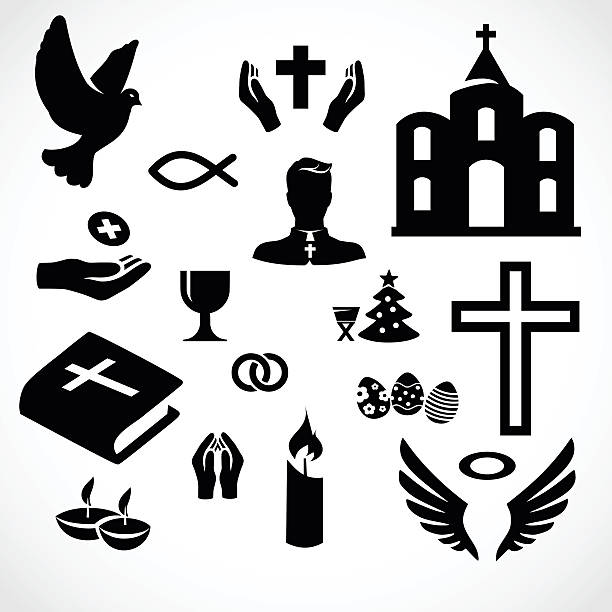 ilustraciones, imágenes clip art, dibujos animados e iconos de stock de iglesia católica conjunto de iconos ilustración de vectores - candle human hand candlelight symbols of peace