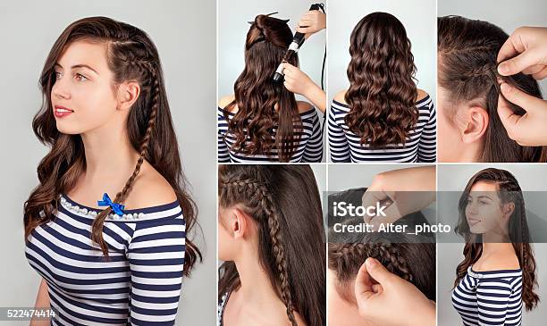 Hairstyle For Long Hair Tutorial Stock Photo - Download Image Now - Braided  Hair, Side View, Tutorial - iStock