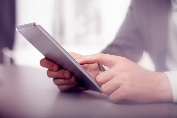 istock close up of a tablet pc computer with colour style 522476428