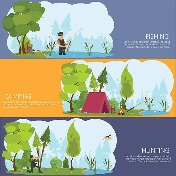 Vector illustration of horizontal banners on the theme of man's recreation.