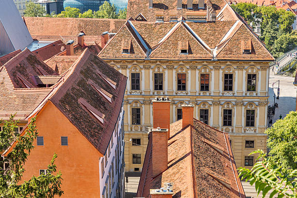 Graz aerial downtown cityscape, Austria