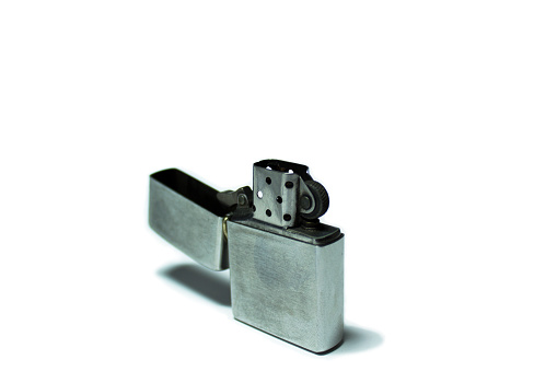 Lighter Zippo with the lid open isolated