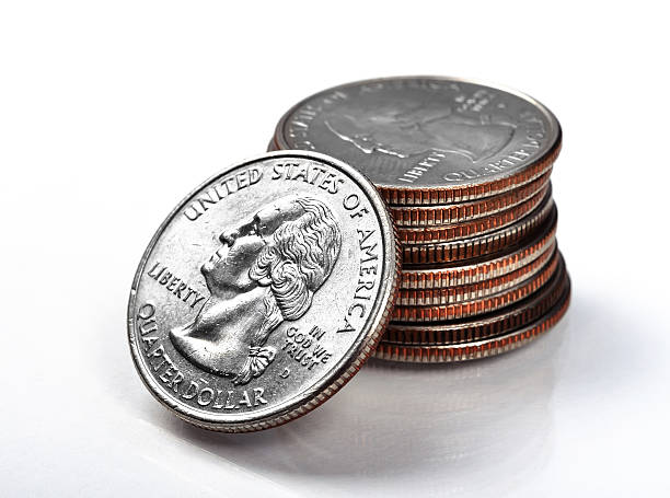 stack quarter coins Close up of silver stack quarter coins quarter stock pictures, royalty-free photos & images