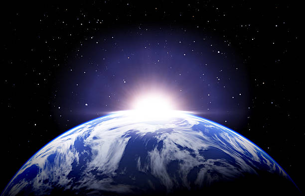 istock Earth sunrise with clouds and stars 522488045
