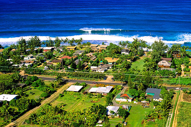 veduta aerea della north shore - north shore hawaii islands oahu island foto e immagini stock