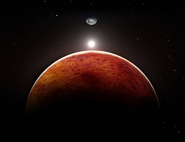 planeta mars con luna, medio - mars fotografías e imágenes de stock