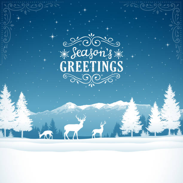 ilustraciones, imágenes clip art, dibujos animados e iconos de stock de fondo de invierno - christmas deer christmas decoration tree