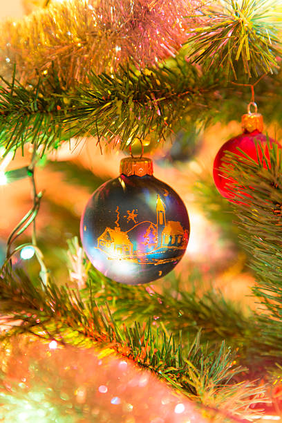 istock Beautiful blue glass ball on Christmas Tree 522509469