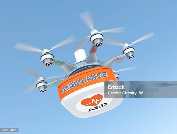 Drone Carrying Aed Kit For Emergency Medical Care Concept Stock Photo - Download Image Now