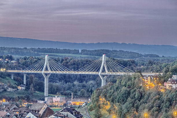 Panoramic of Fribourg, Switzerland View of the bridge of the Poya fribourg city switzerland stock pictures, royalty-free photos & images