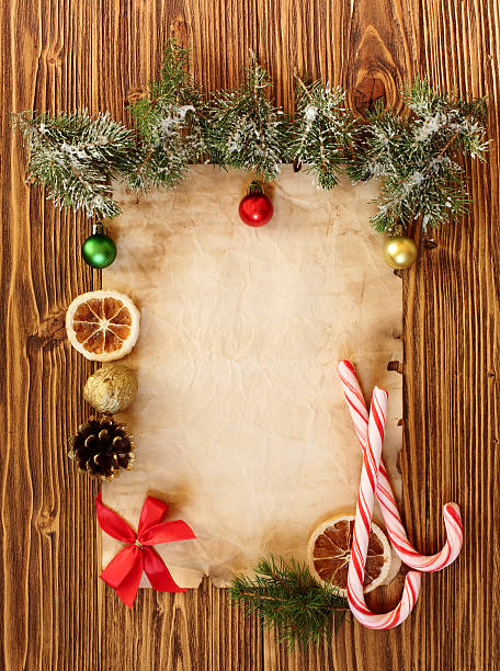 istock Christmas decorations on the old sheet of paper 522512955