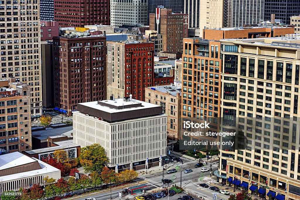 Jones College Prep building , Chicago Chicago, USA - October 19, 2014: Jones College Prep building on South Sate Street in The Loop, downtown Chicago. Distant people. Architecture Stock Photo